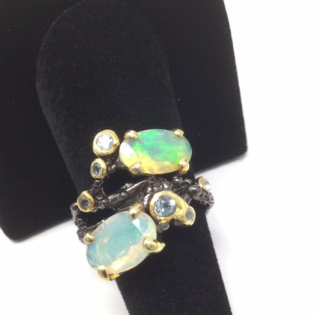 Duo of Fiery Faceted Opals Ring