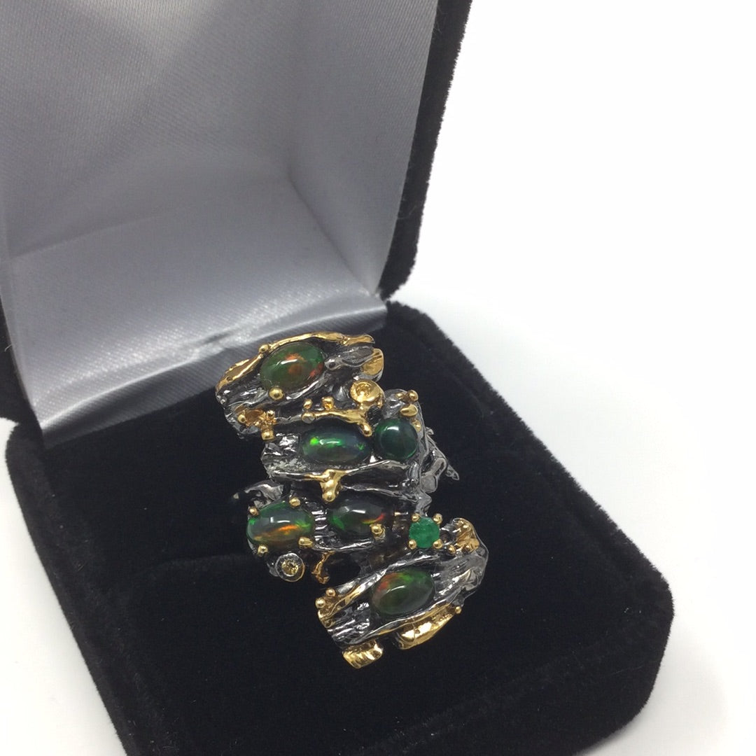 Rare Genuine Black Opal Ring