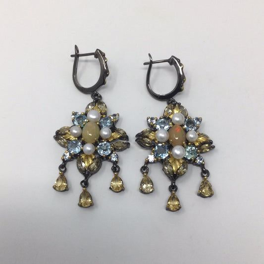 Genuine Fiery Opals, Topaz, Citrines & Pearls Earrings