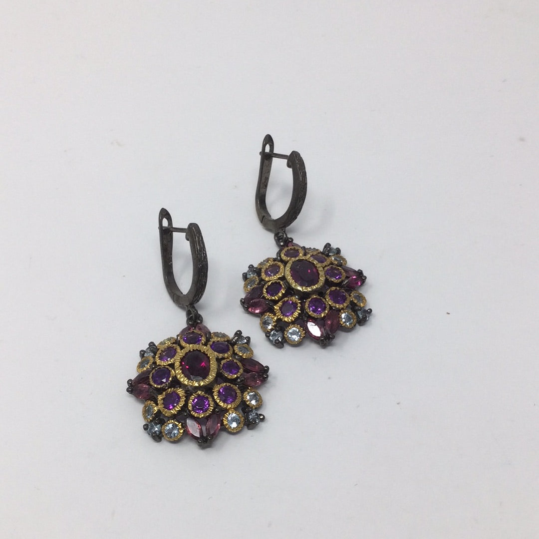 Genuine Garnet, Amethyst & Topaz Earrings