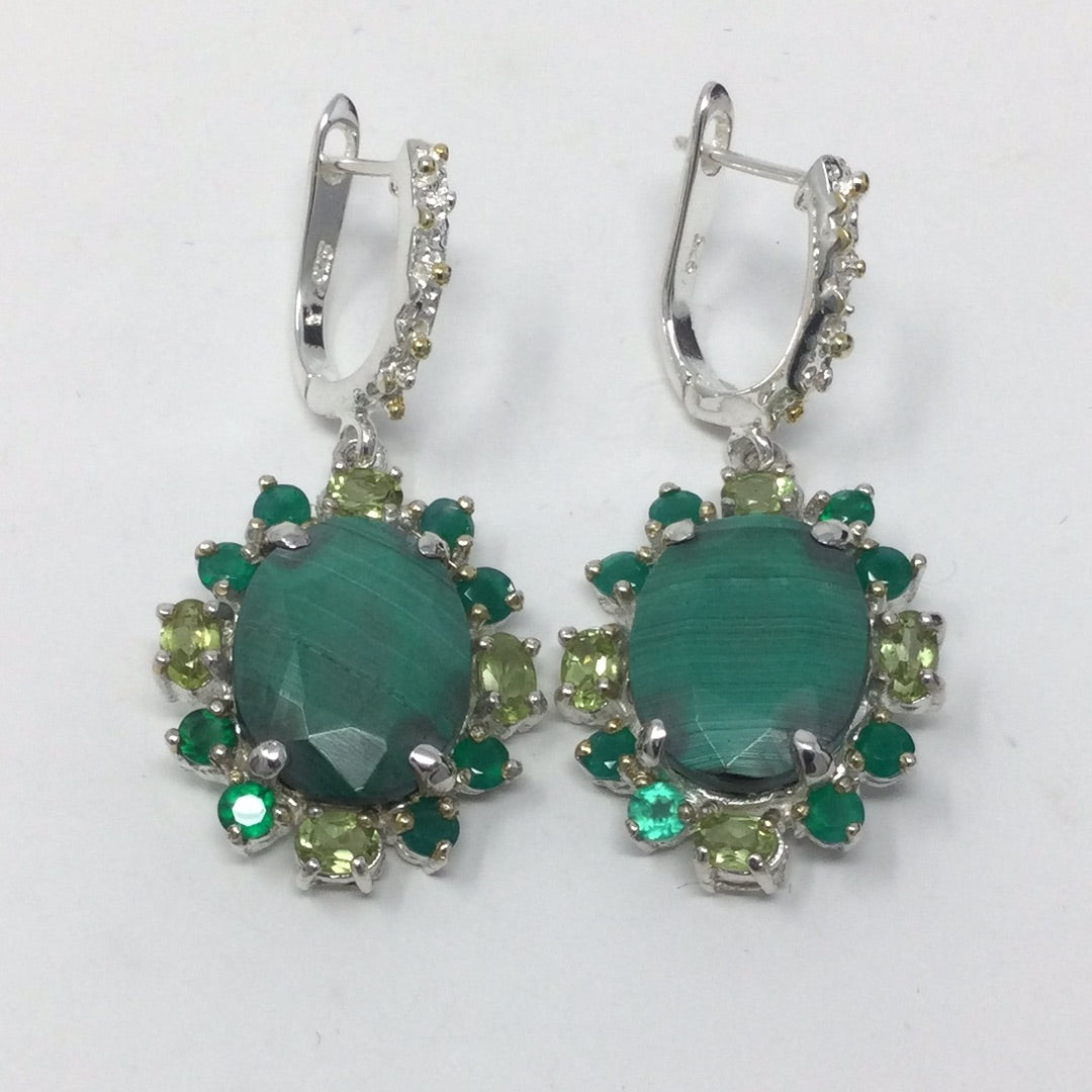 Genuine Malachite, Onyx & Peridot Earrings