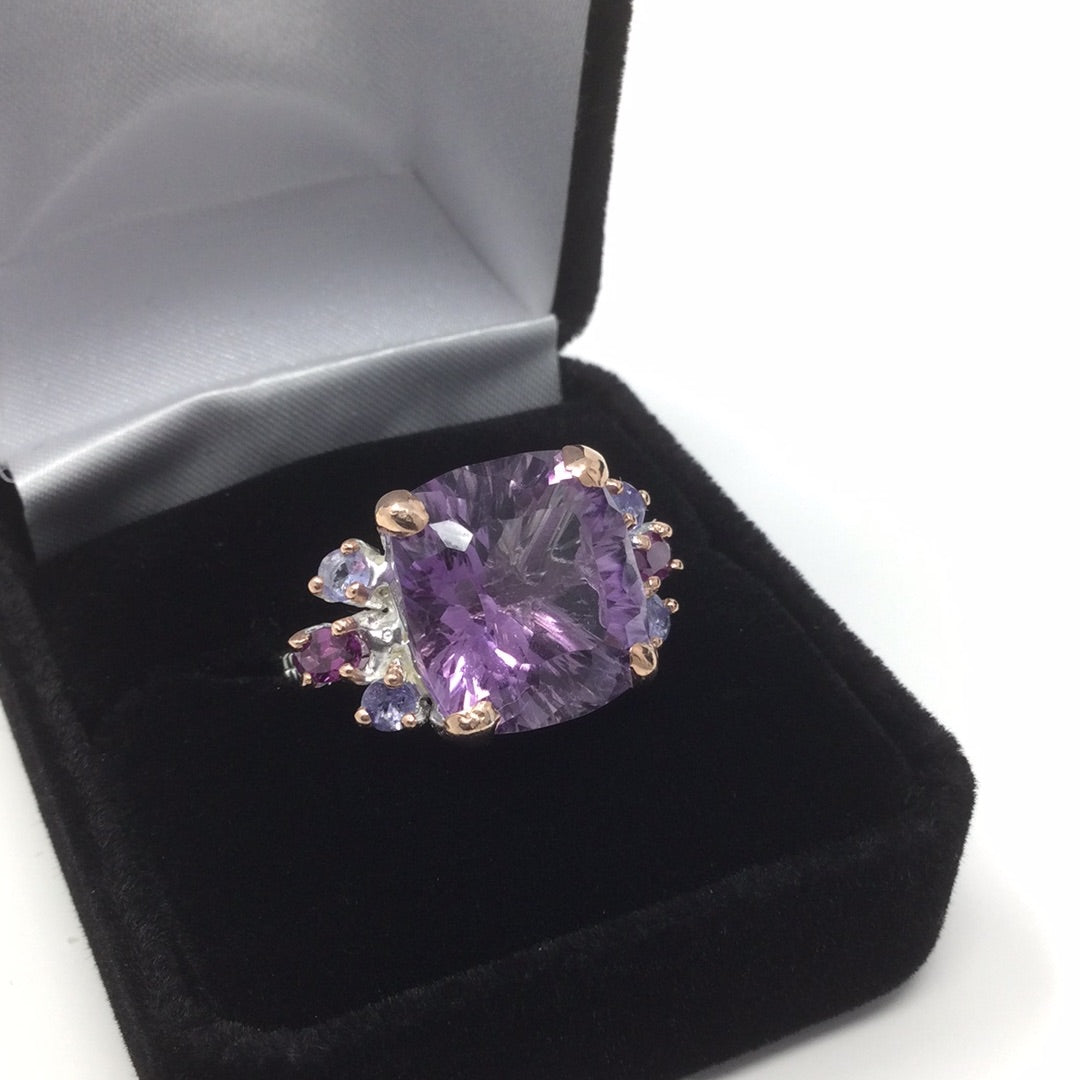 Luscious Genuine AAA+ Amethyst & Tanzanite Ring