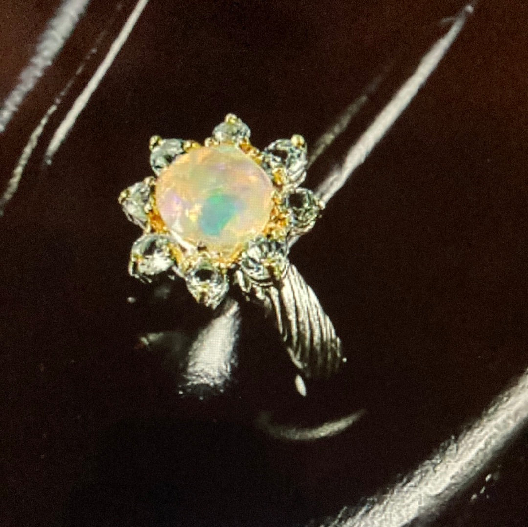 Precious Rare Genuine Faceted Opal Ring