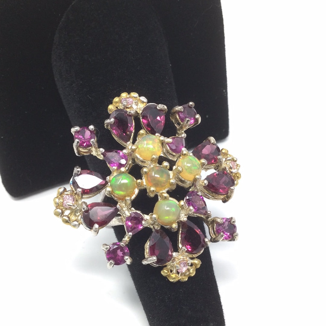Bohemian Rhapsody Genuine Fiery Opals & Garnet Ring