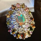 Genuine Faceted Fiery Natural Opal with Tanzanite & Tourmalines Ring