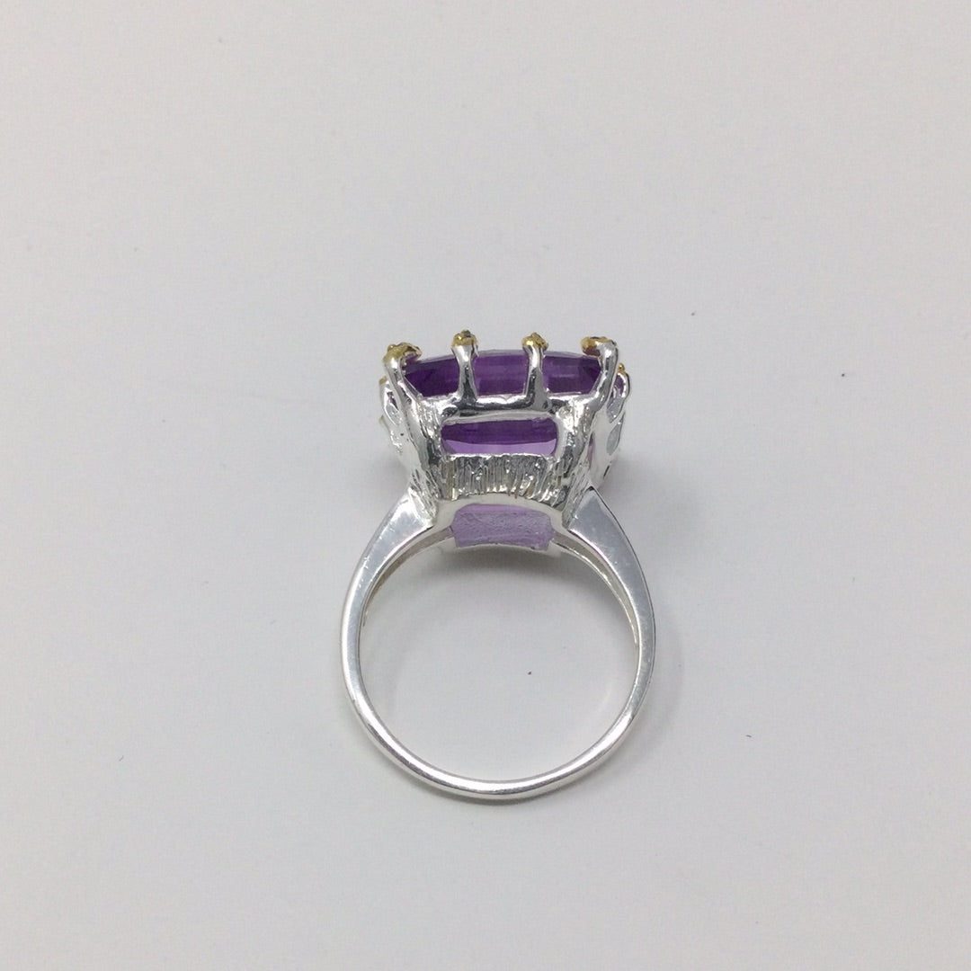 Square Faceted Cut Genuine Amethyst Ring