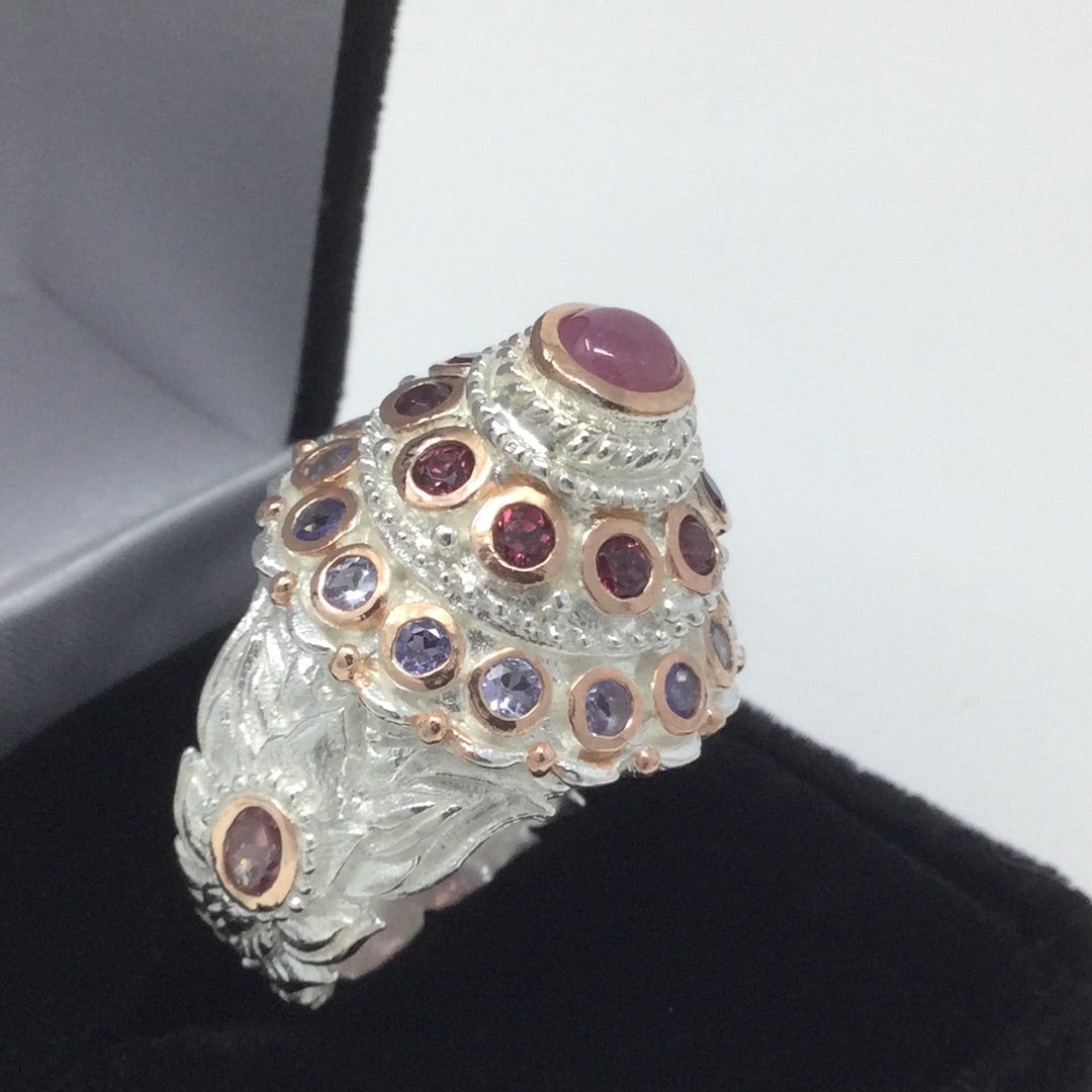 Ravishing Ruby, with Tanzanite Genuine Gemstone Ring