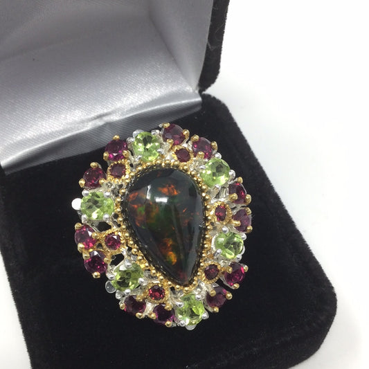 Impactful Large Genuine Rare Black Opal Ring