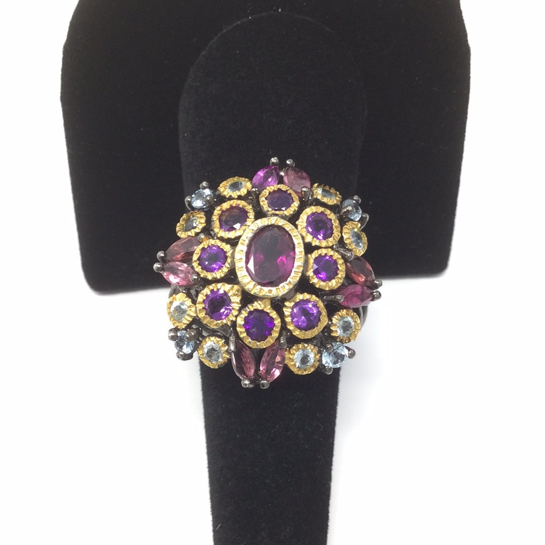 Genuine Garnets & Amethyst Ring