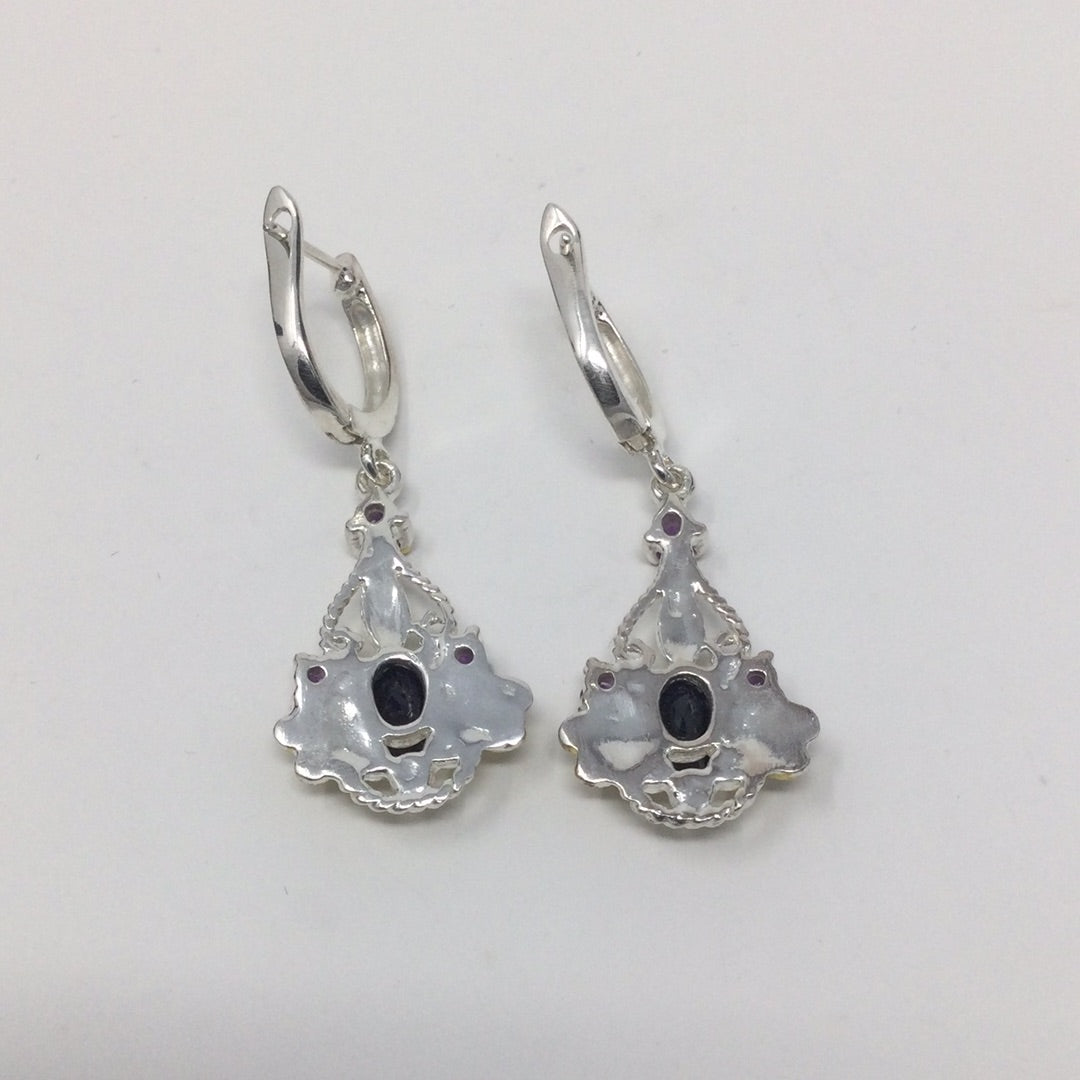 Genuine Sapphire & Amethyst Earrings