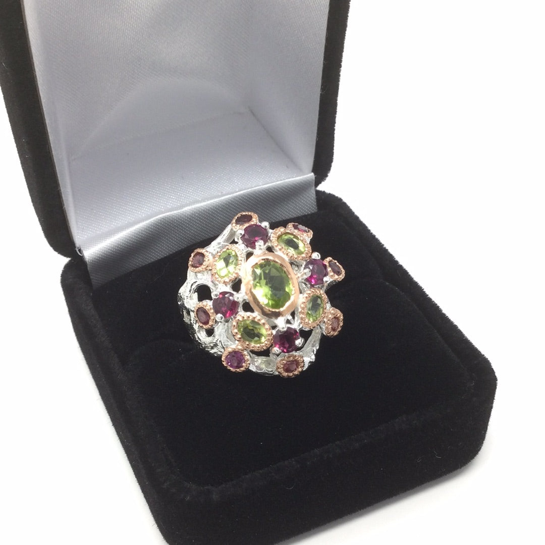 Genuine Peridot & Garnet Ring