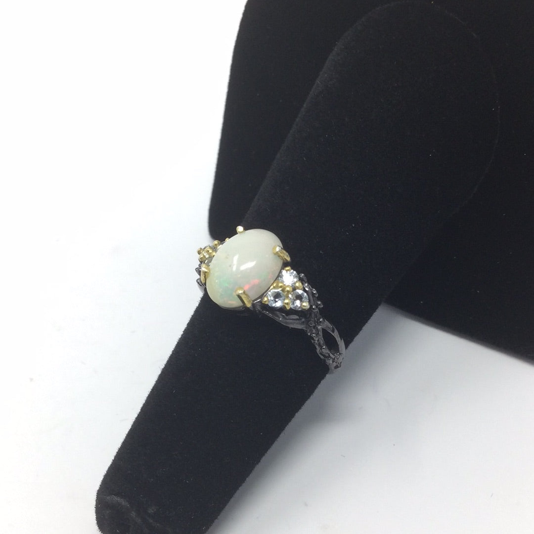 Fascinating Genuine Opal & Topaz Ring