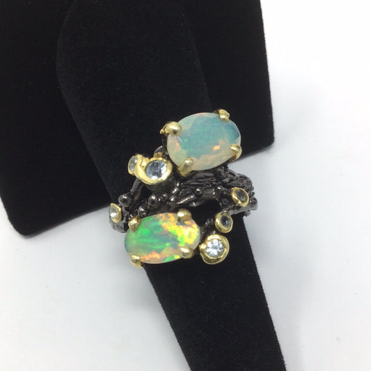 Duo of Fiery Faceted Opals Ring