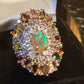 Genuine Faceted Fiery Natural Opal with Tanzanite & Tourmalines Ring