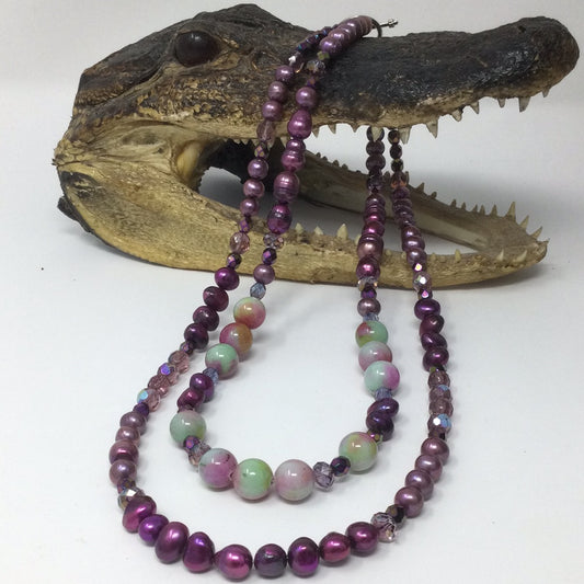 Magenta Madness Genuine Pearls & Agate Necklace Artist Original