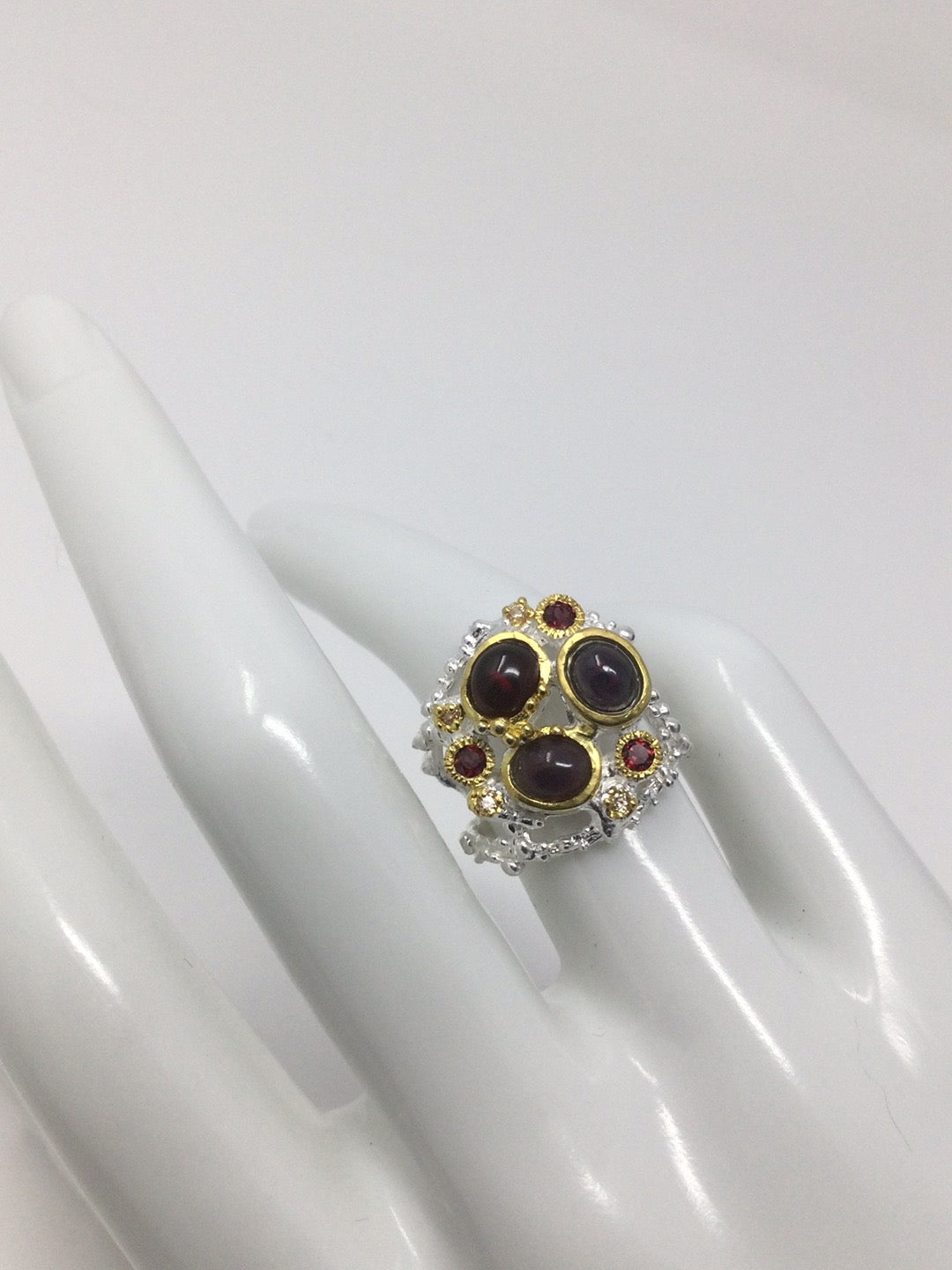 Genuine Black Opal & Garnet Ring