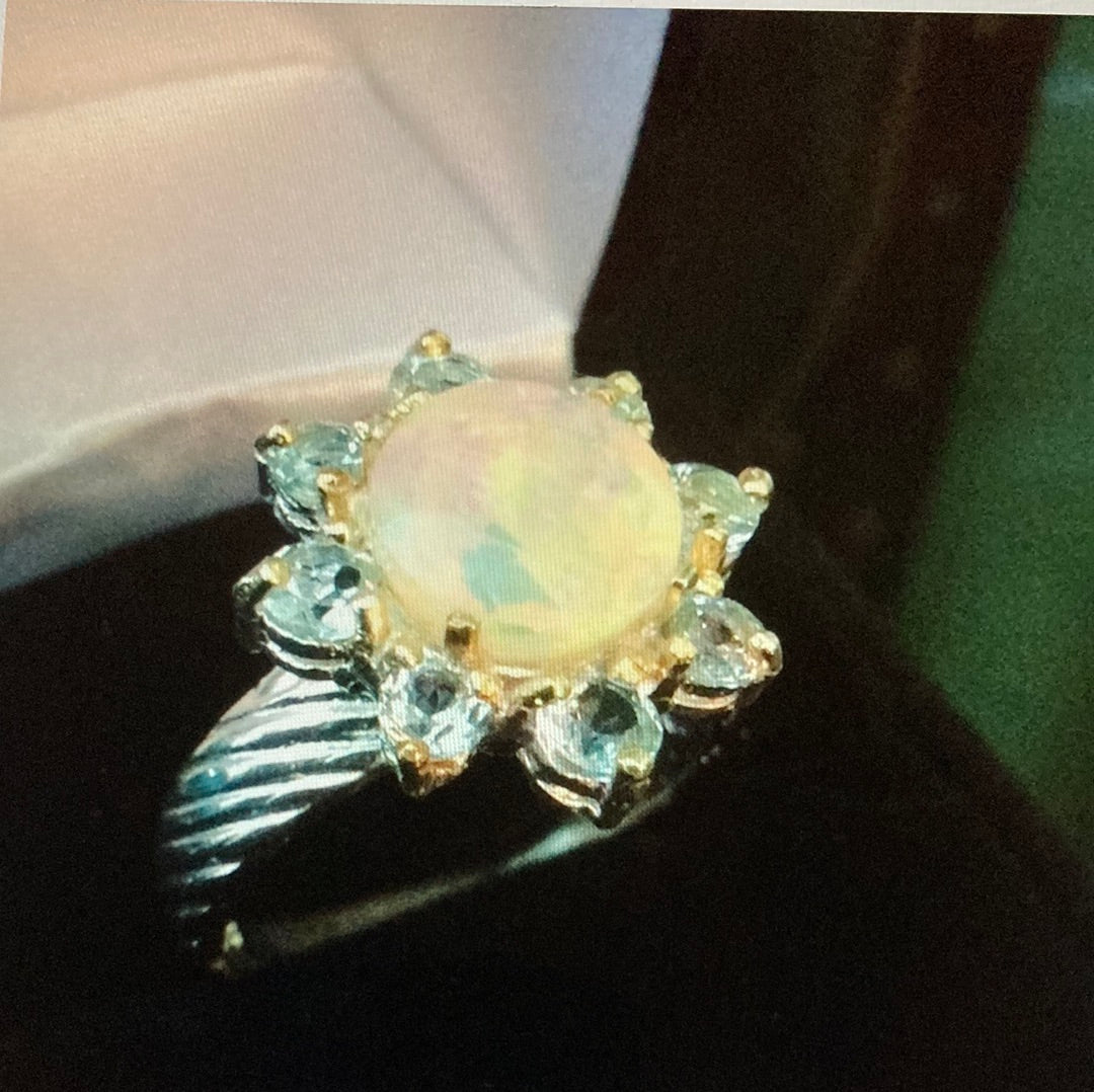 Precious Rare Genuine Faceted Opal Ring