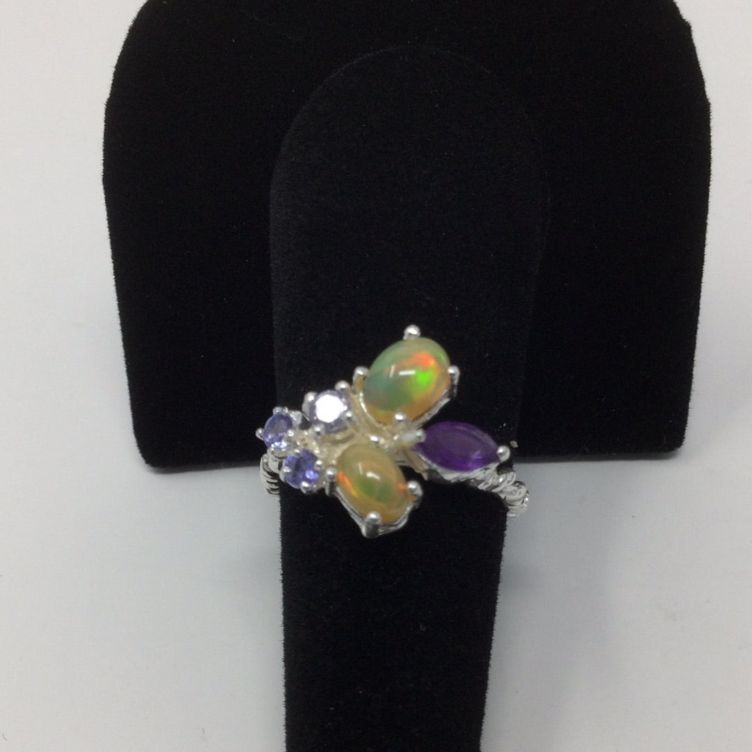 Genuine Opals, Tanzanites & Amethyst Ring