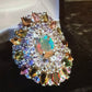 Genuine Faceted Fiery Natural Opal with Tanzanite & Tourmalines Ring