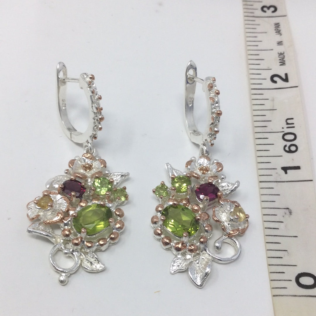 Passionate Peridot & Garnet Genuine Gemstone Earrings