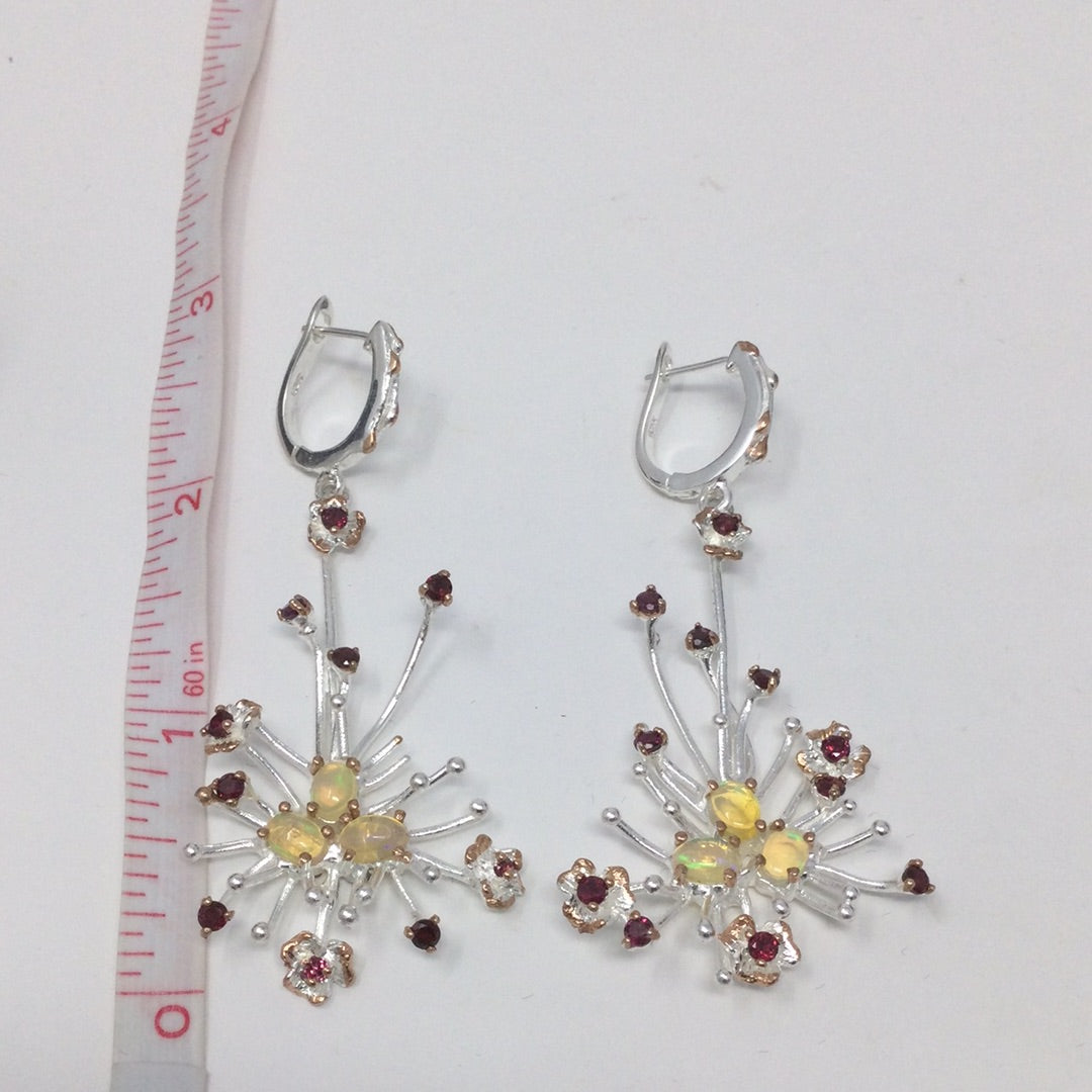 Shooting Stars, Genuine Opals & Garnet Earrings