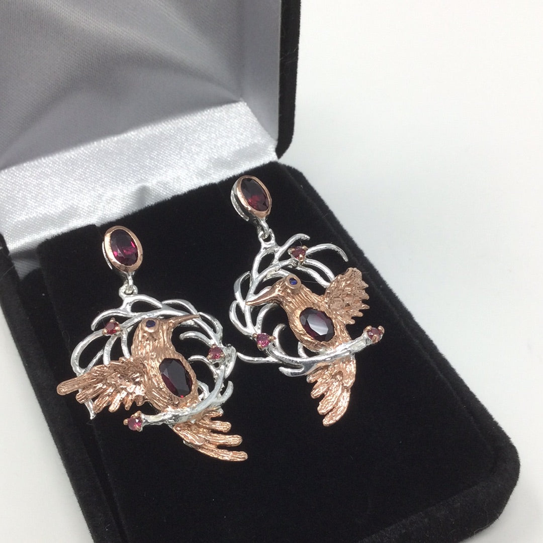 Genuine Garnet Hummingbird Earrings