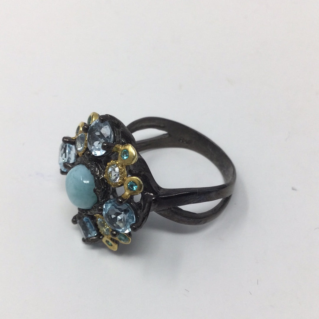 Genuine Larimar & Topaz Ring