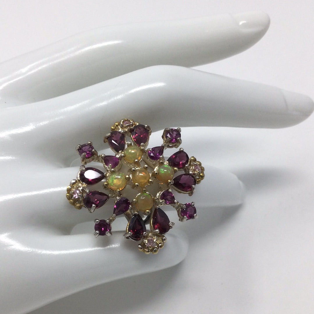 Bohemian Rhapsody Genuine Fiery Opals & Garnet Ring
