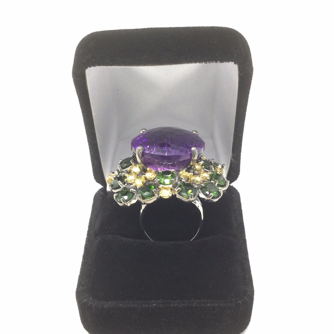 Eccentric Ecstasy Amethyst &  Chrome Diopside Ring