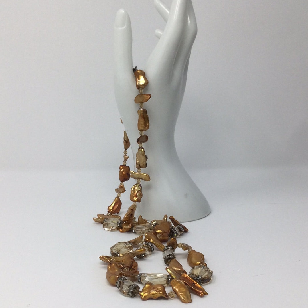 Golden Sunset Pearl Necklace | Handmade Artist Original