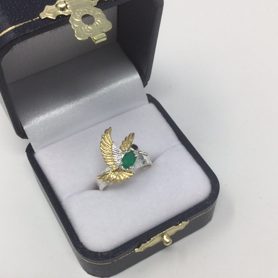 High Flying Genuine Faceted Green Onyx Bird Ring