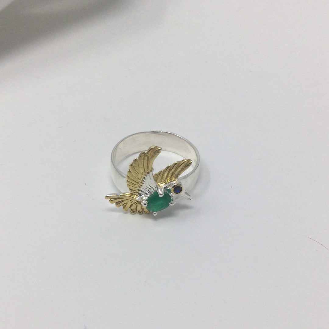 High Flying Genuine Faceted Green Onyx Bird Ring