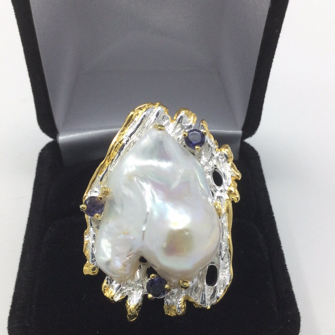 Genuine Large Rare Baroque Pearl Ring