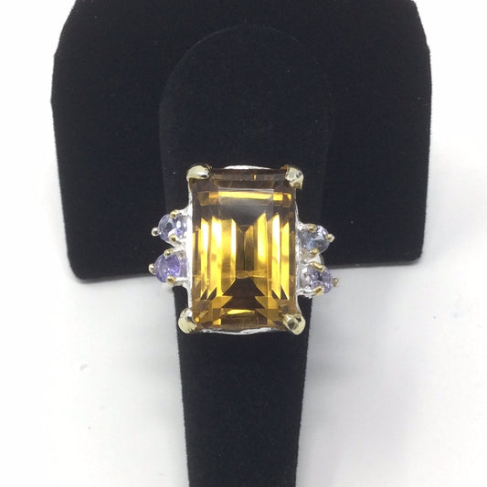 Titillating 30 CTW Genuine Citrine & Tanzanite Ring