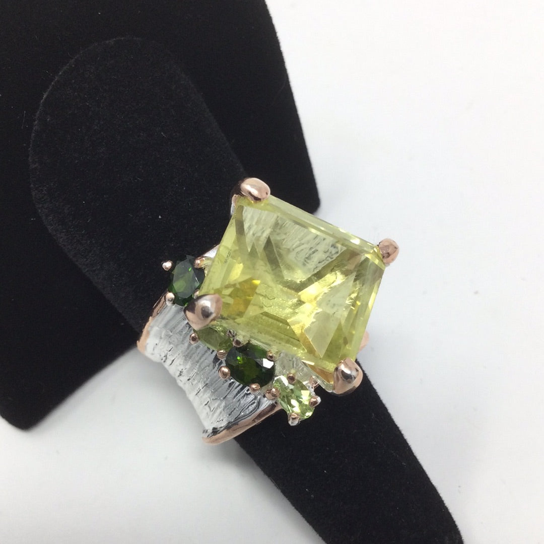 Art Moderne Lemon Quartz & Russian Chrome Diopside Ring