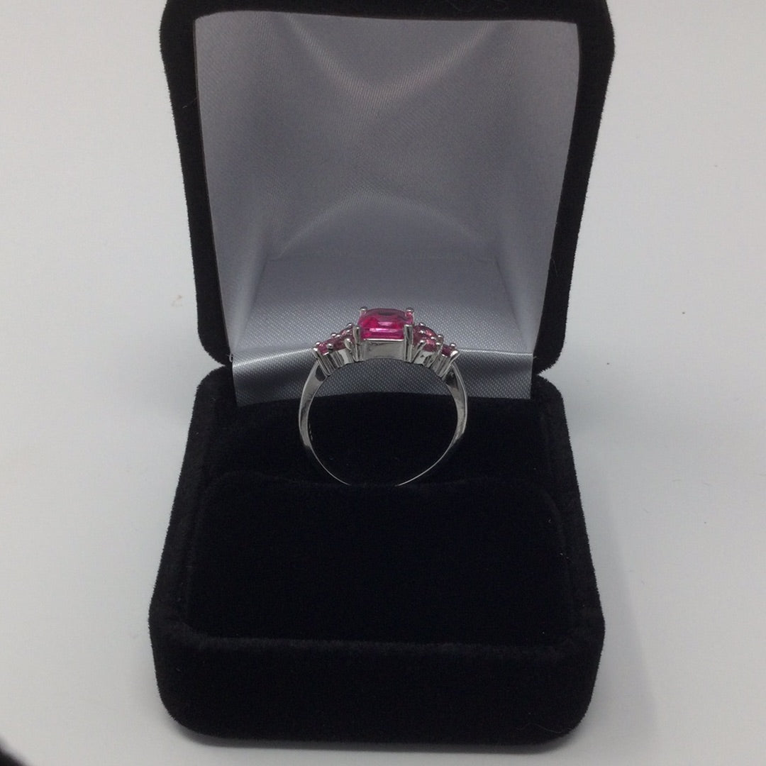 Genuine Emerald Cut Pink Topaz Ring