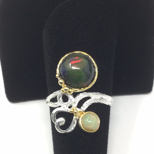 Remarkable Genuine Black Fiery Opal Ring