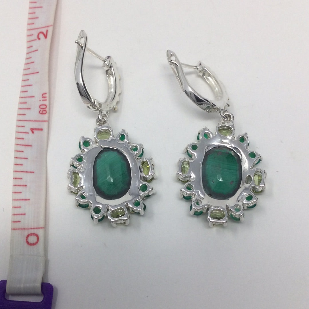 Genuine Malachite, Onyx & Peridot Earrings