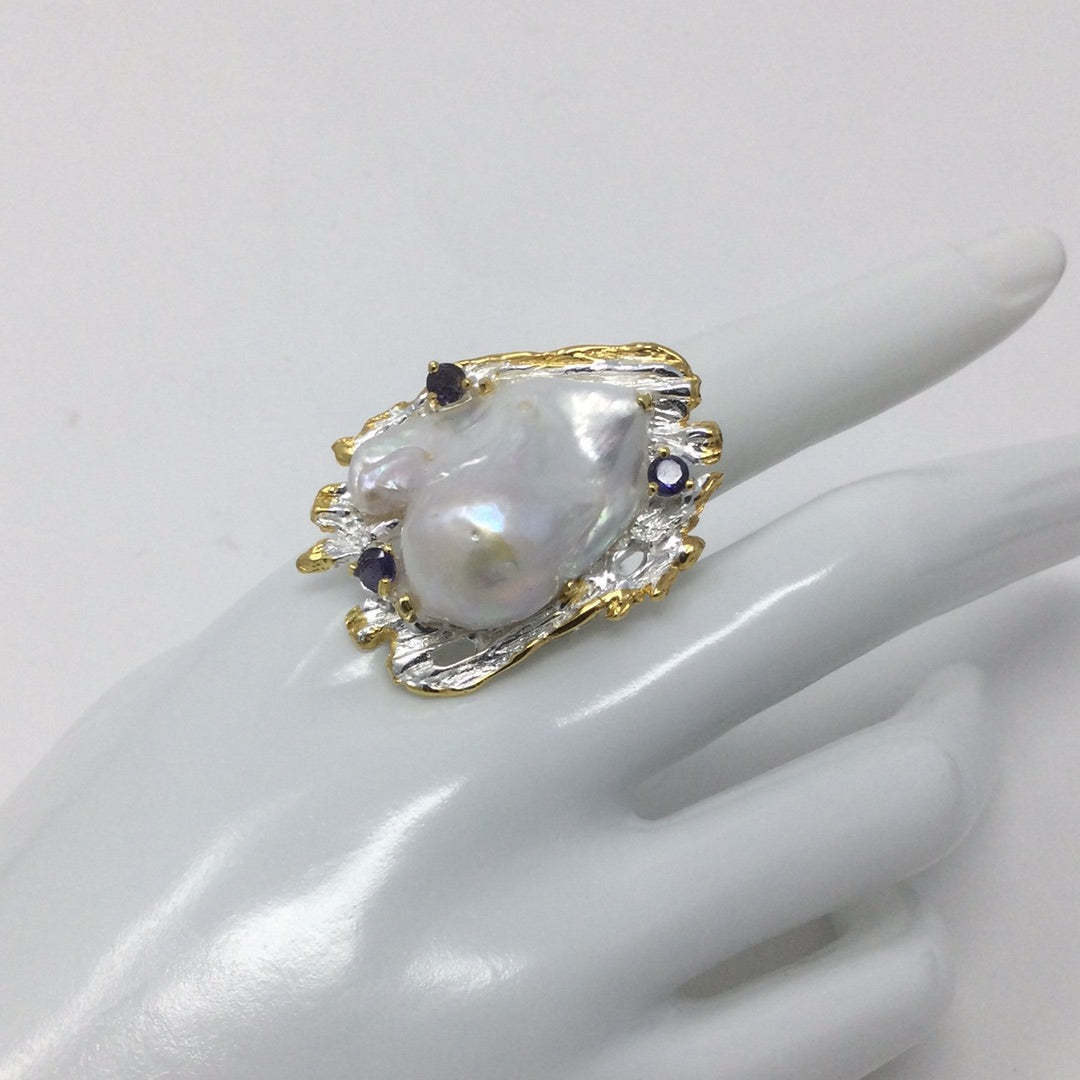 Genuine Large Rare Baroque Pearl Ring