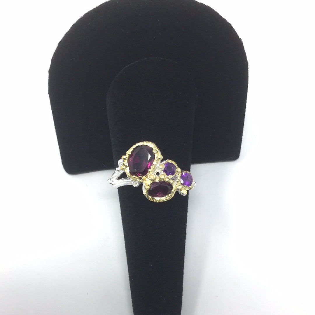 Genuine Garnets and Amethysts Ring