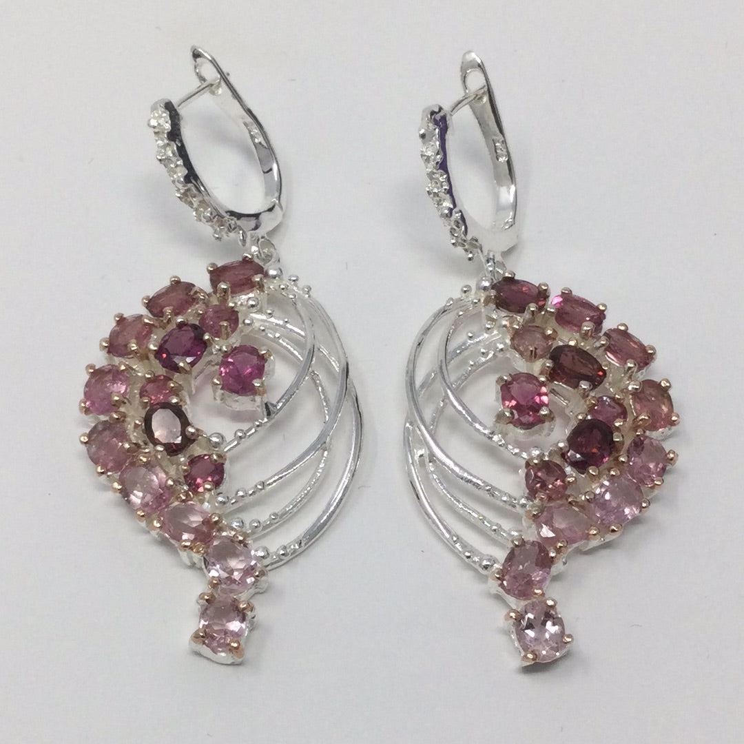 Genuine Pink & Red Tourmaline Earrings