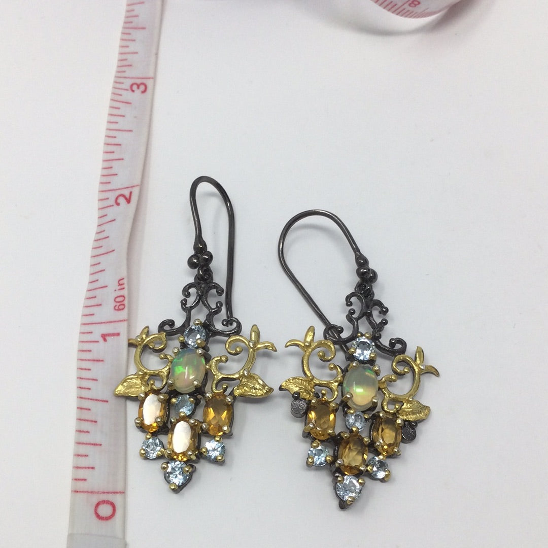 Genuine Opal, Citrine & Topaz Earrings