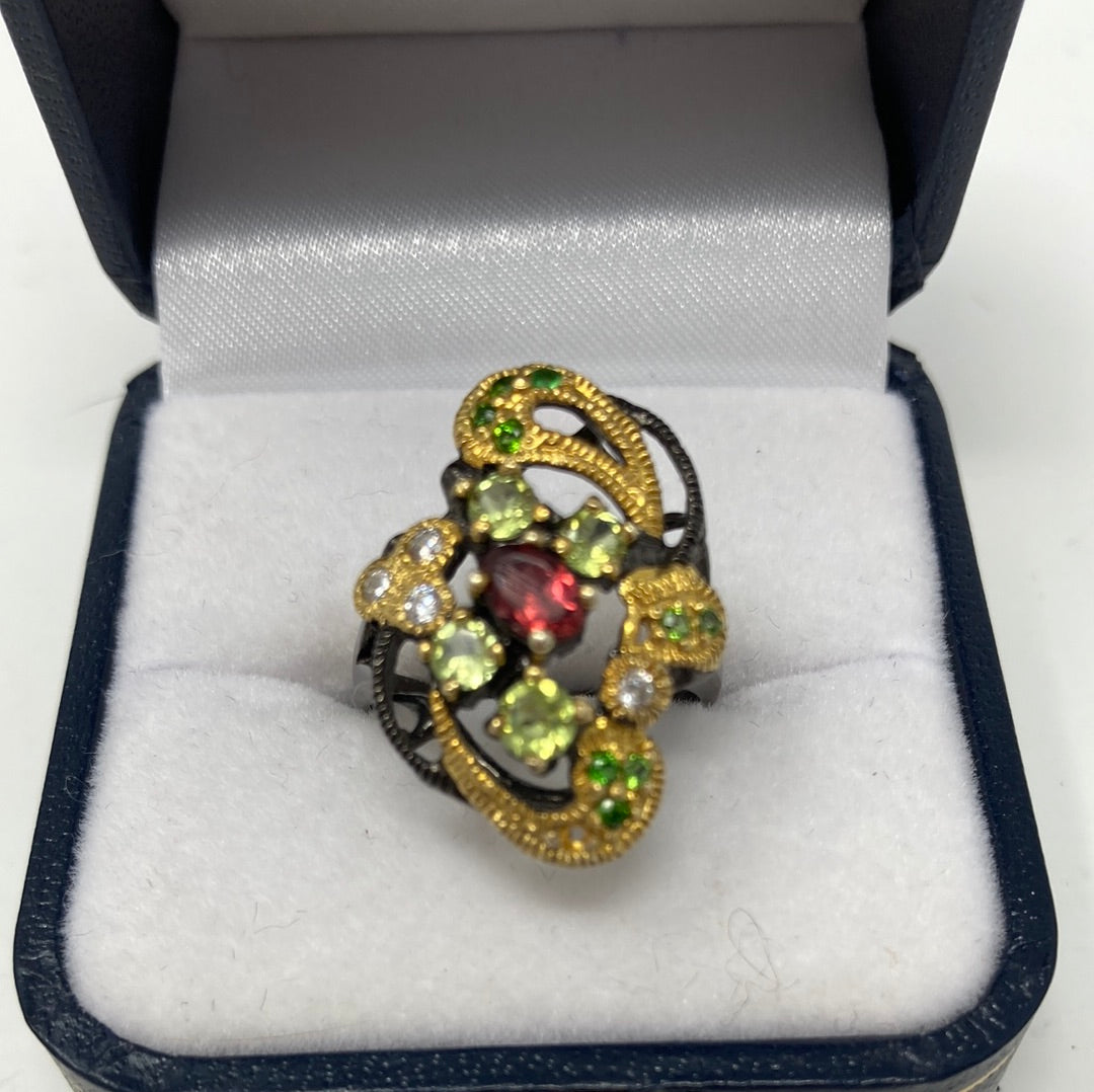 Genuine Garnet and Peridot Ring