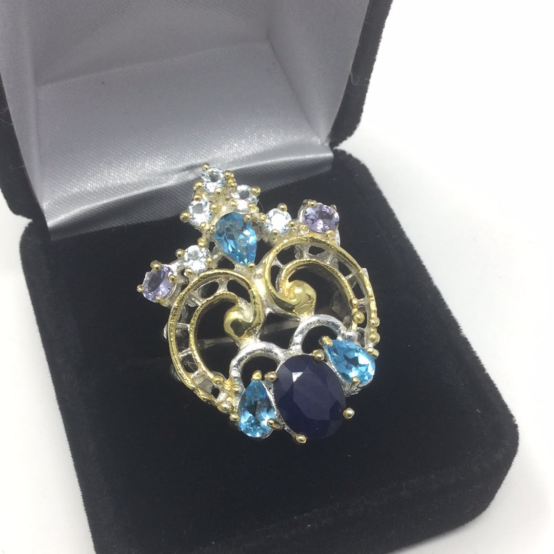 Genuine Sapphire, Tanzanite & Topaz Ring