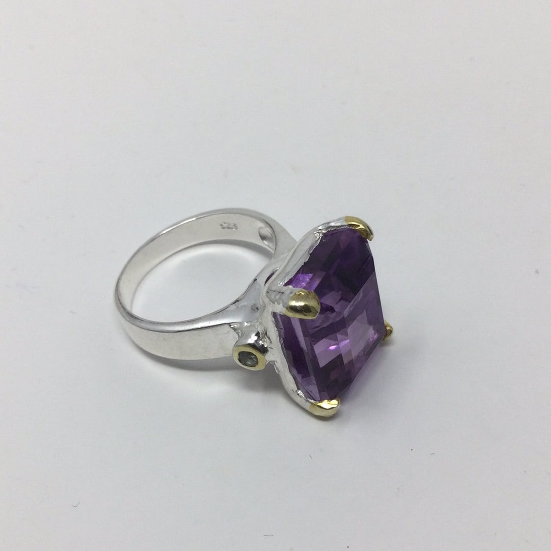 Classy Genuine Emerald Cut Amethyst Ring