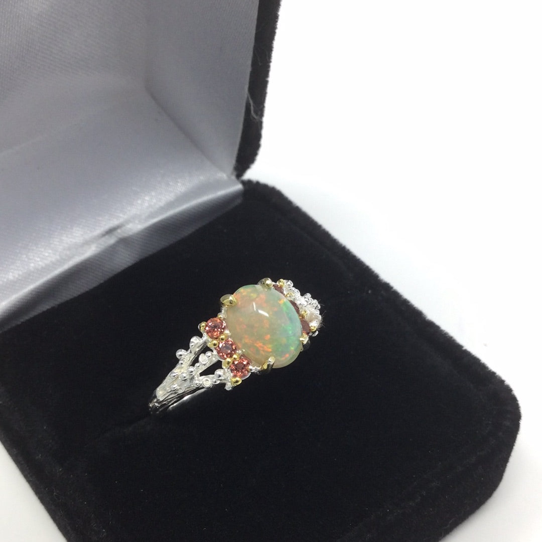 Hot Fiery Genuine Opal & Garnet Ring