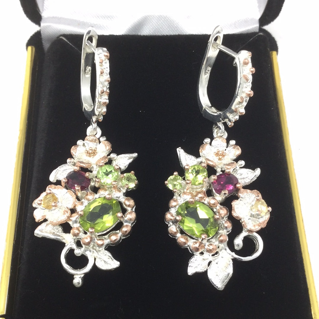 Passionate Peridot & Garnet Genuine Gemstone Earrings