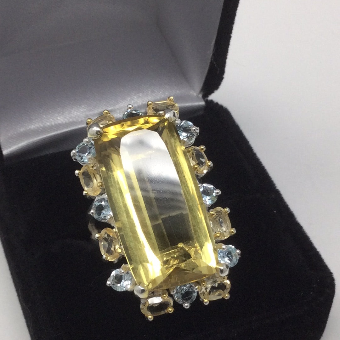 Inspiring 40 CTW Genuine Lemon Quartz, Citrine & Topaz Ring