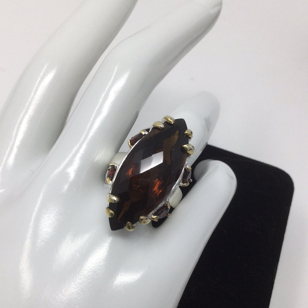 Impressive Genuine Marquee Cut Smokey Quartz Ring