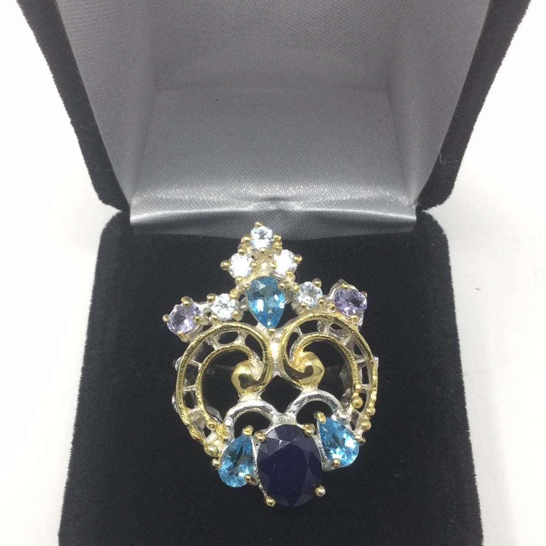 Genuine Sapphire, Tanzanite & Topaz Ring